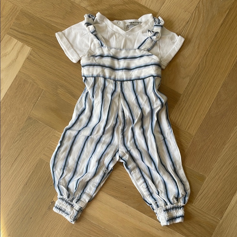 Habitual Blue and White Striped Overalls with Tapered Ankle